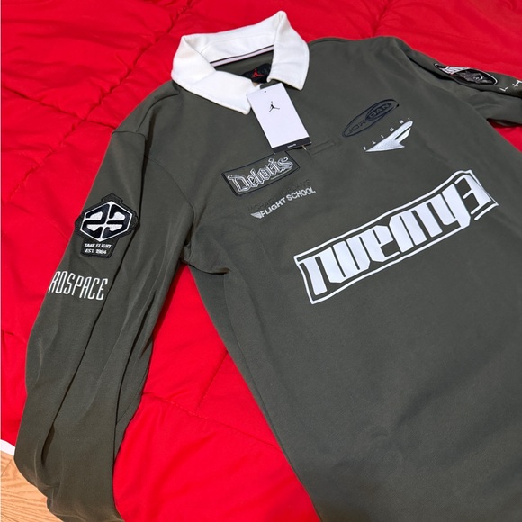 Jordan Men's Olive Long Sleeve Polo Shirt - Picture 4 of 4